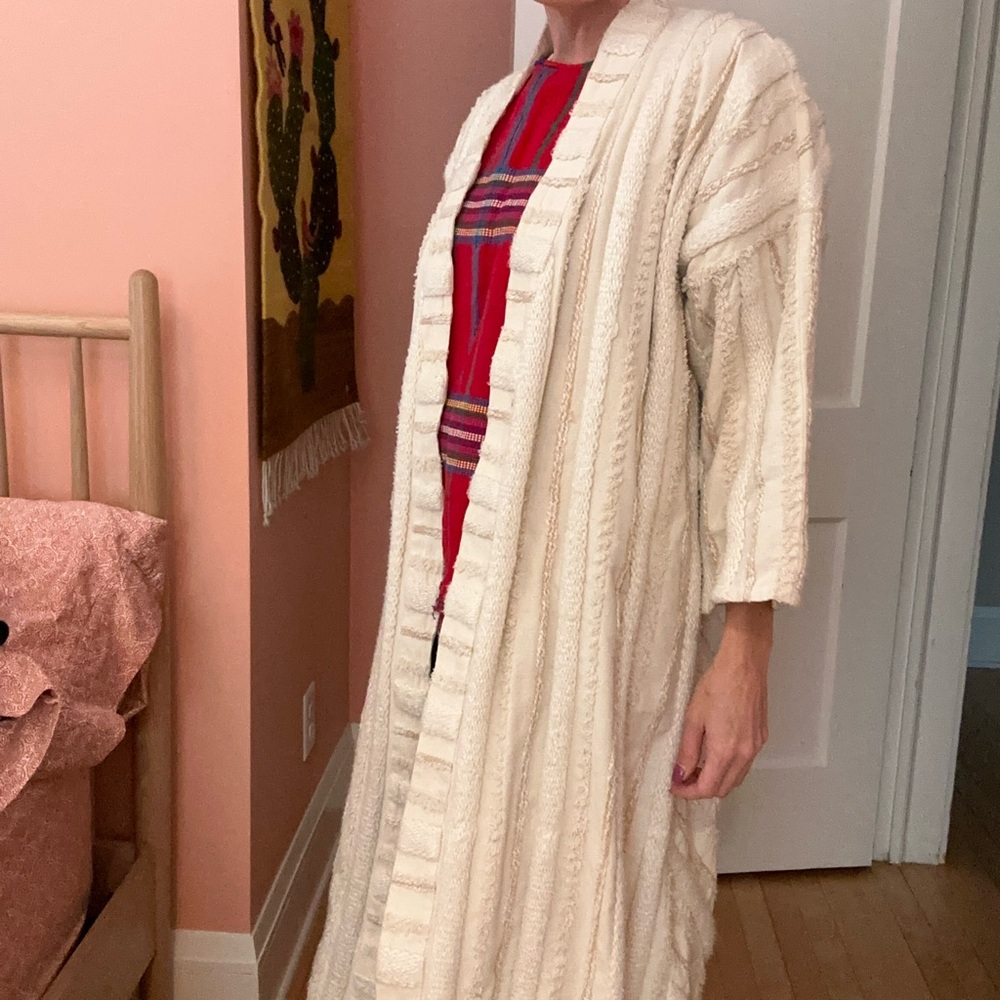 Anthropologie x Ollari Cream Striped kimono duster sz M - Picture 4 of 12